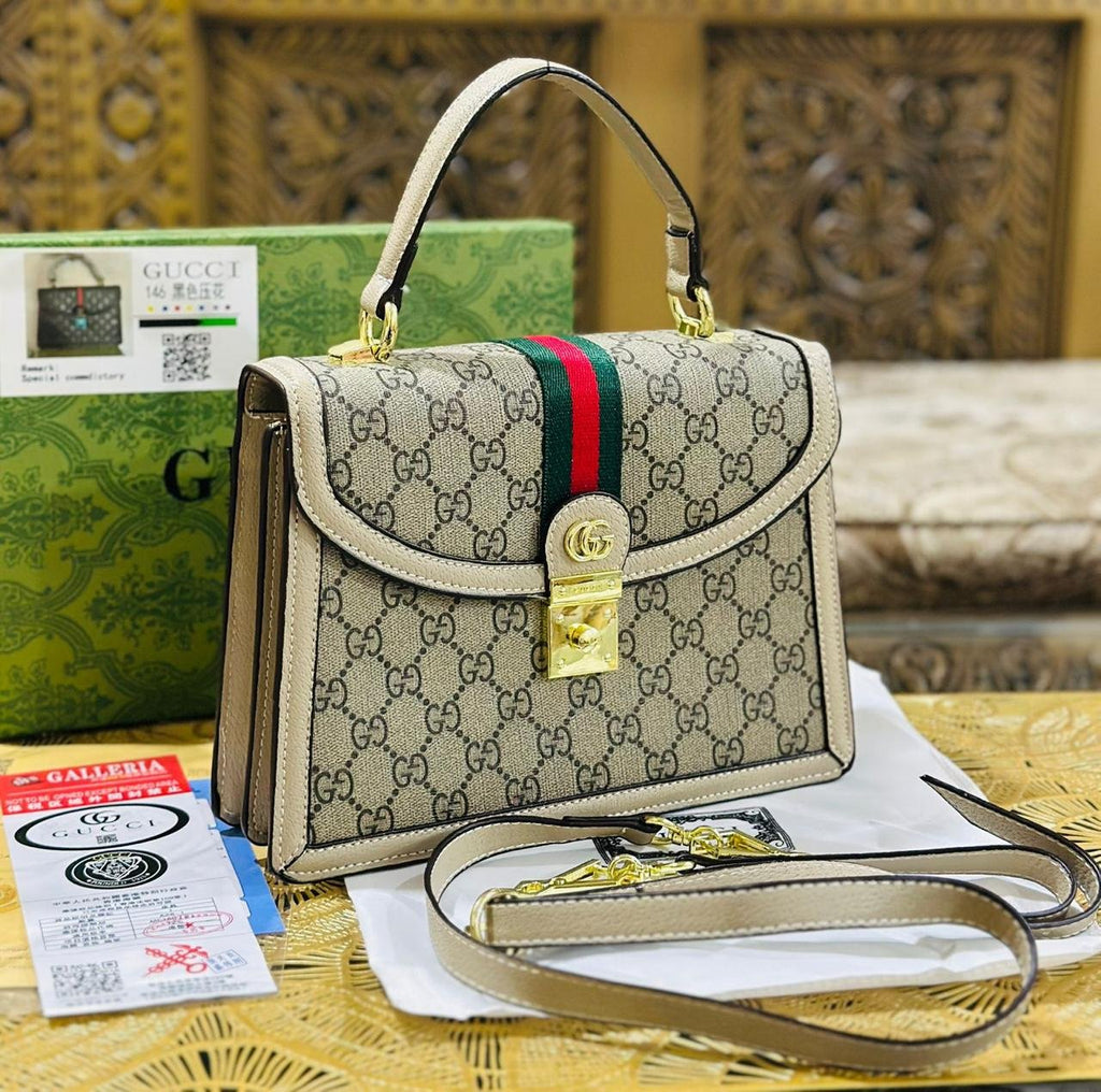 Gucci GG Emblem Bag in Beige Trim