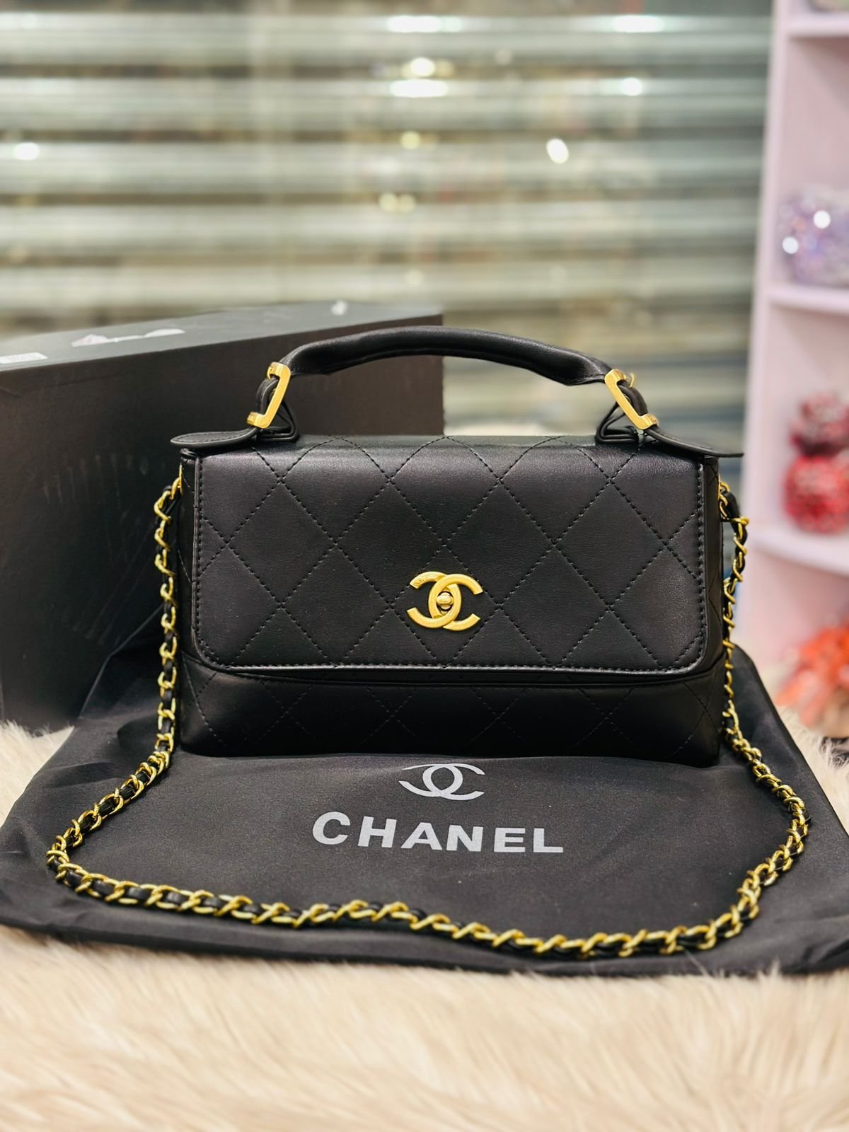 Chanel Shiny Top Handle Bag in Black