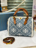 Tory Burch T Monogram Denim Petite Barrel Bag