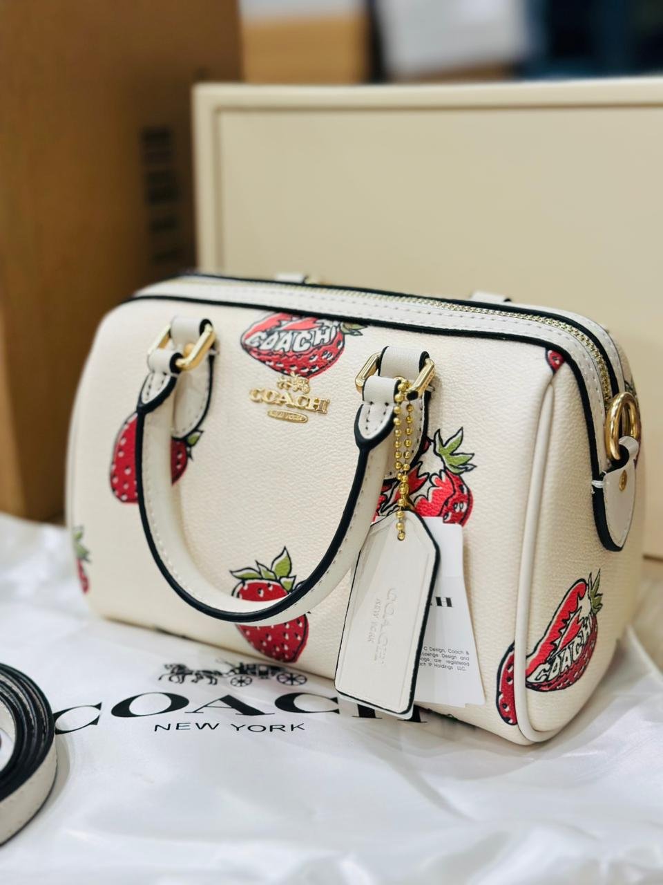 Coach Rowan Satchel Bag in Strawberry Print