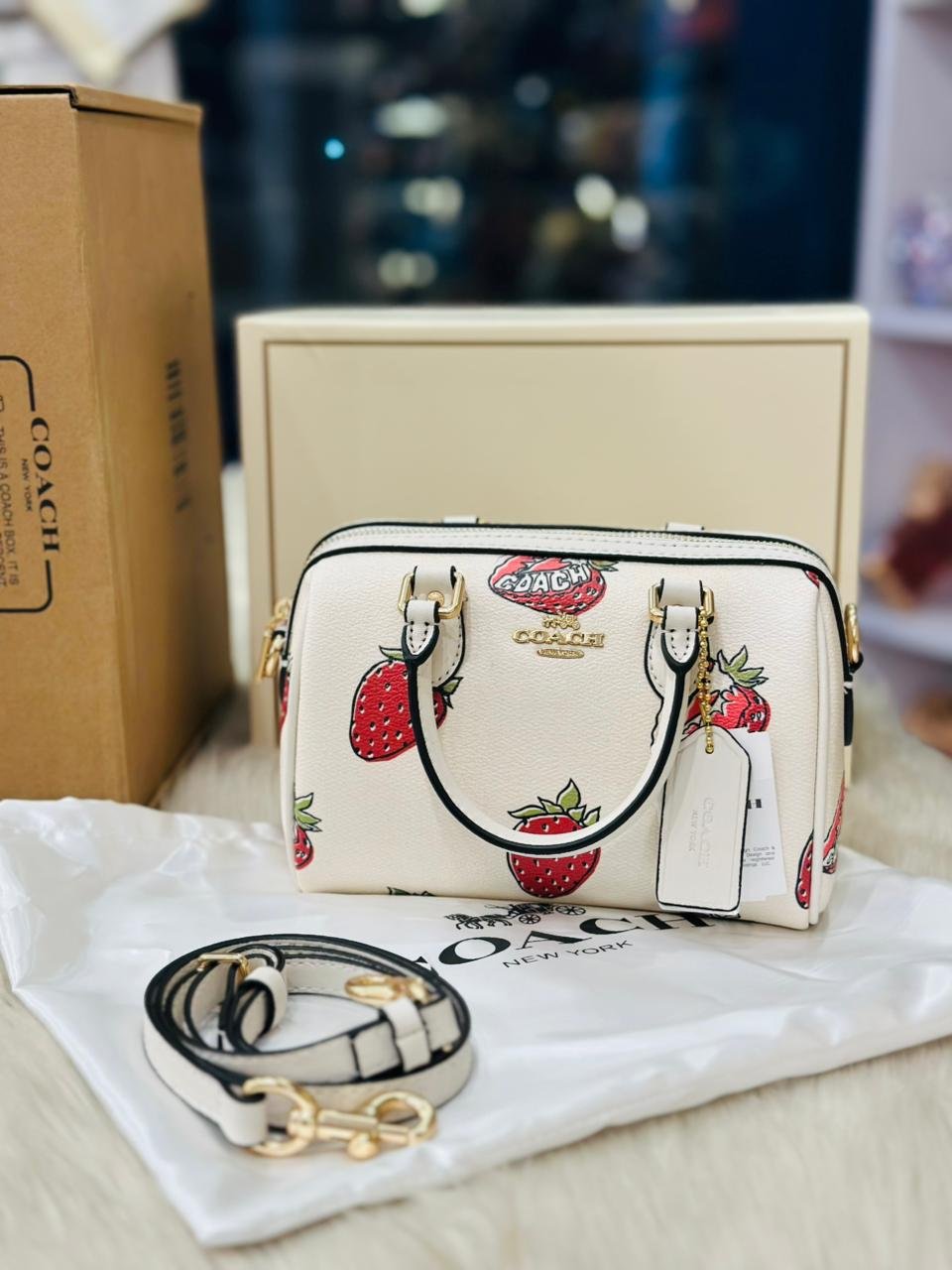 Coach Rowan Satchel Bag in Strawberry Print