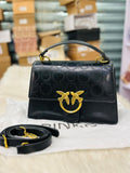 PINKO Love One Leather Bag in Black