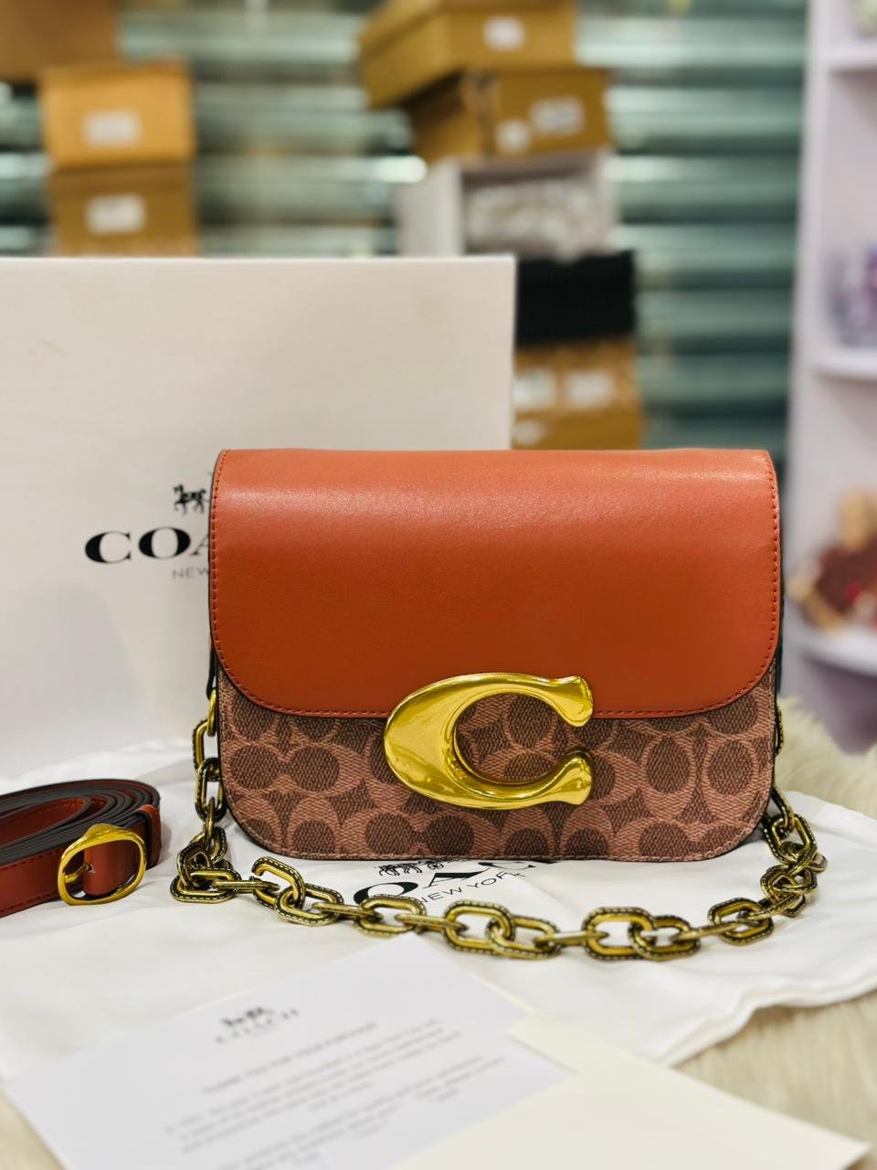 Coach Idol Luxe Leather Shoulder Bag in Brown