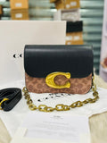 Coach Idol Luxe Leather Shoulder Bag in Black &amp; Brown