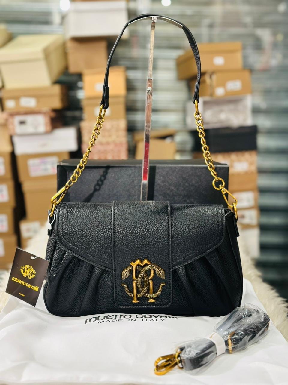 Roberto Cavalli Quilted Shoulder Bag in Black