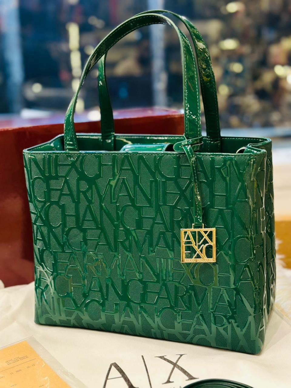 Armani Exchange Embossed Logo Tote Bag in Green