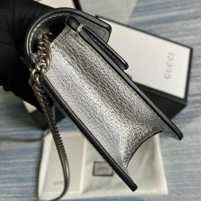 Gucci Dionysus Super Mini Bag in Silver Leather