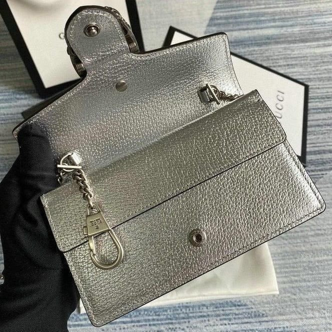 Gucci Dionysus Super Mini Bag in Silver Leather