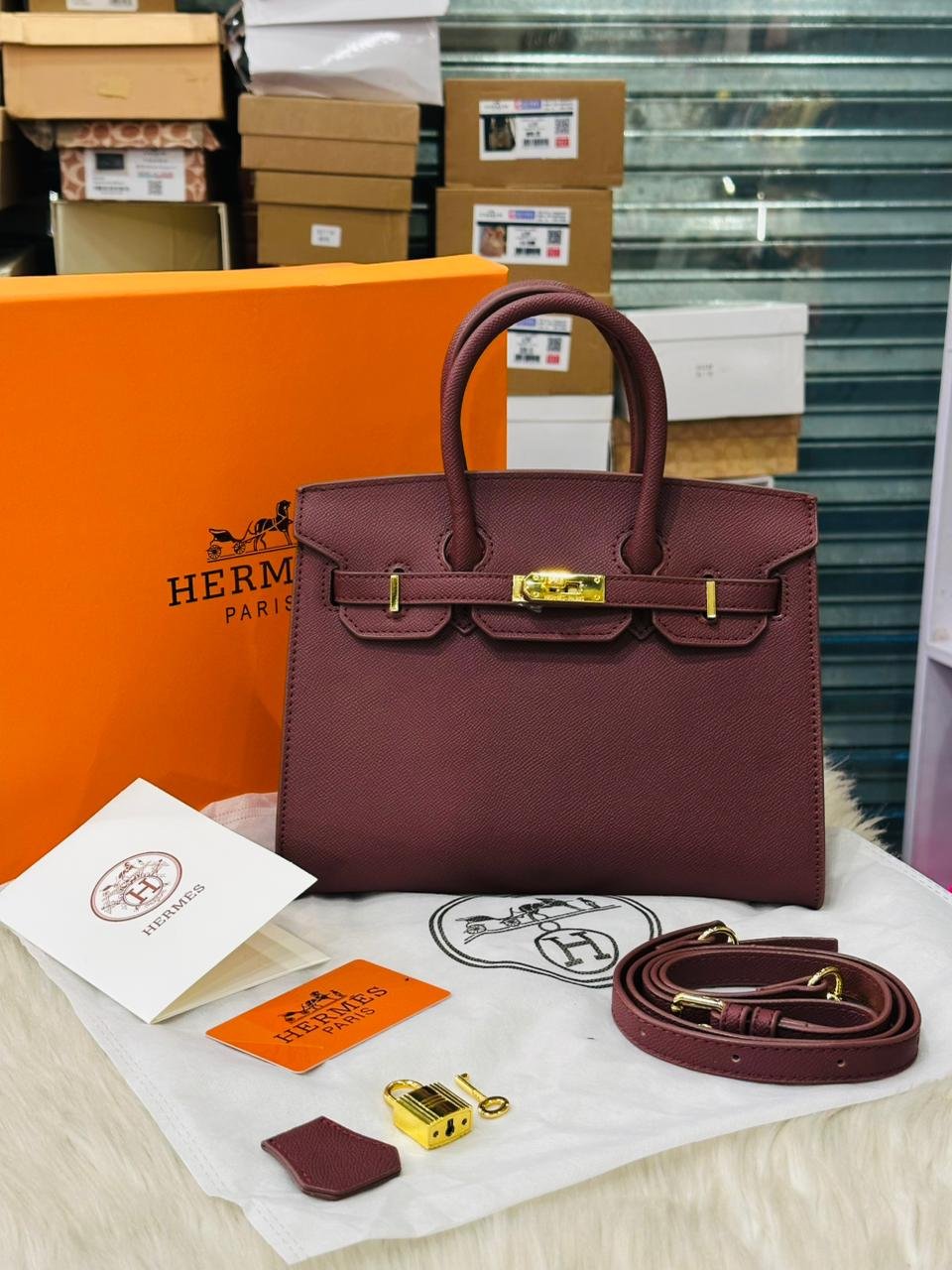 Hermès Birkin Handbag in Dark Red Color