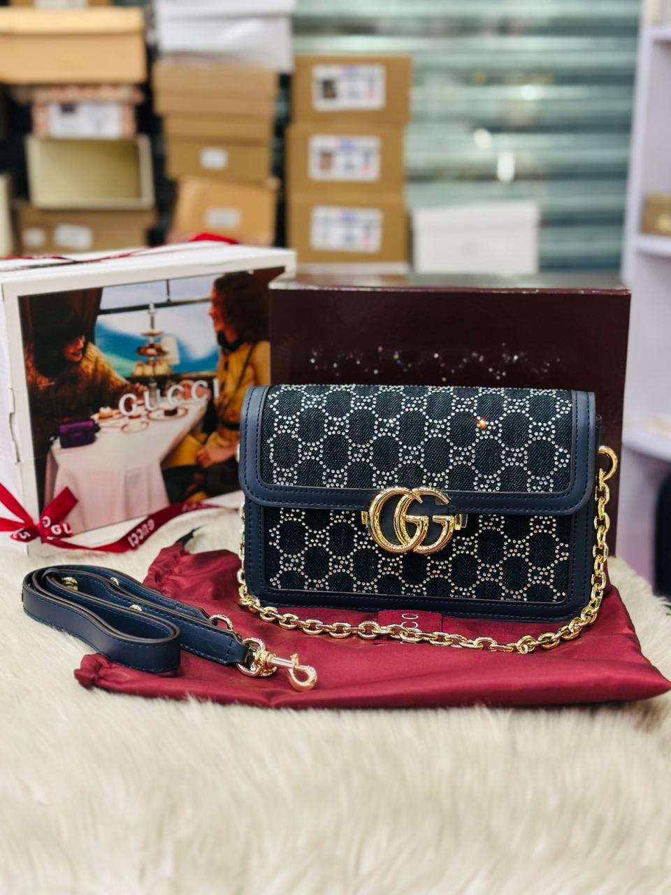 Gucci GG Shoulder Bag in Dark Blue Denim