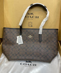 Coach City Tote Bag in Signature Canvas with Brown and Black