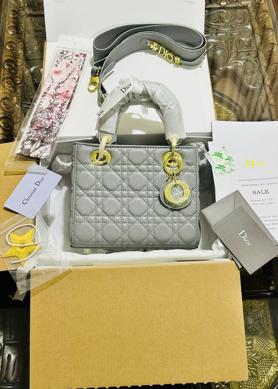 Lady Dior Cannage in Stone Gray