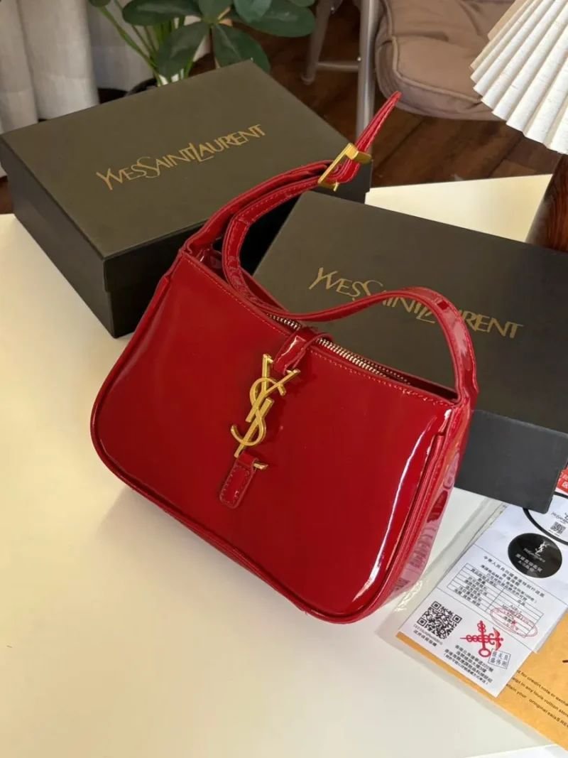 Saint Laurent Patent Leather Hobo Bag in Red