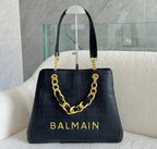 Balmain 1945 Soft Leather Tote Bag in Black