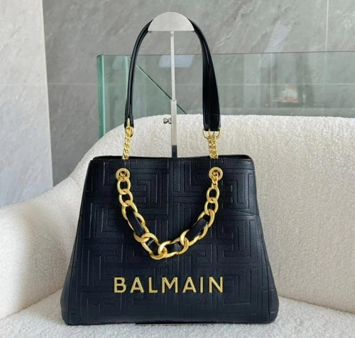 Balmain 1945 Soft Leather Tote Bag in Black