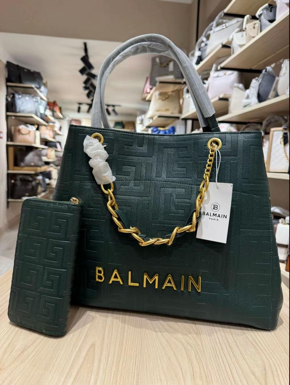 Balmain 1945 Soft Leather Tote Bag in Black
