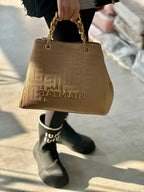 Balmain 1945 Soft Leather Tote Bag in Apricot