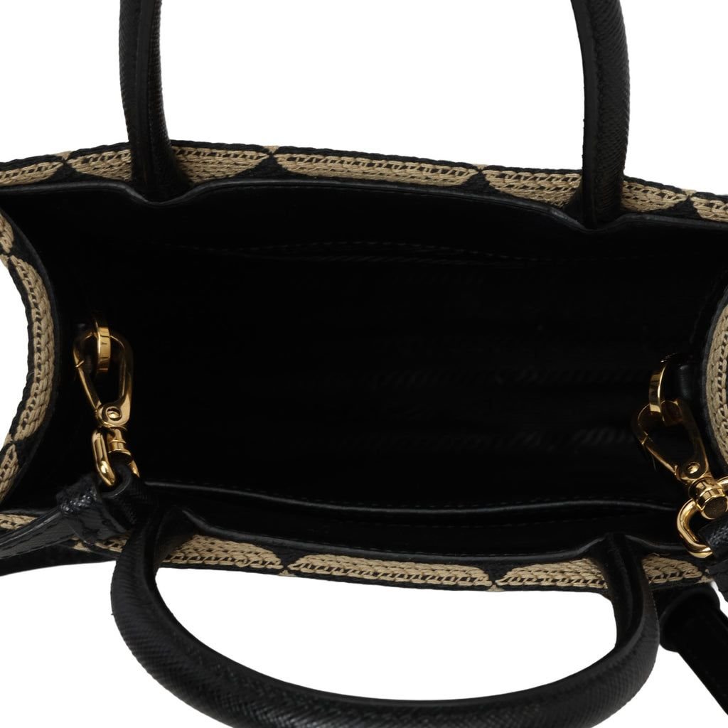 Prada Symbole Jacquard Fabric Tote Bag in Black and Tan