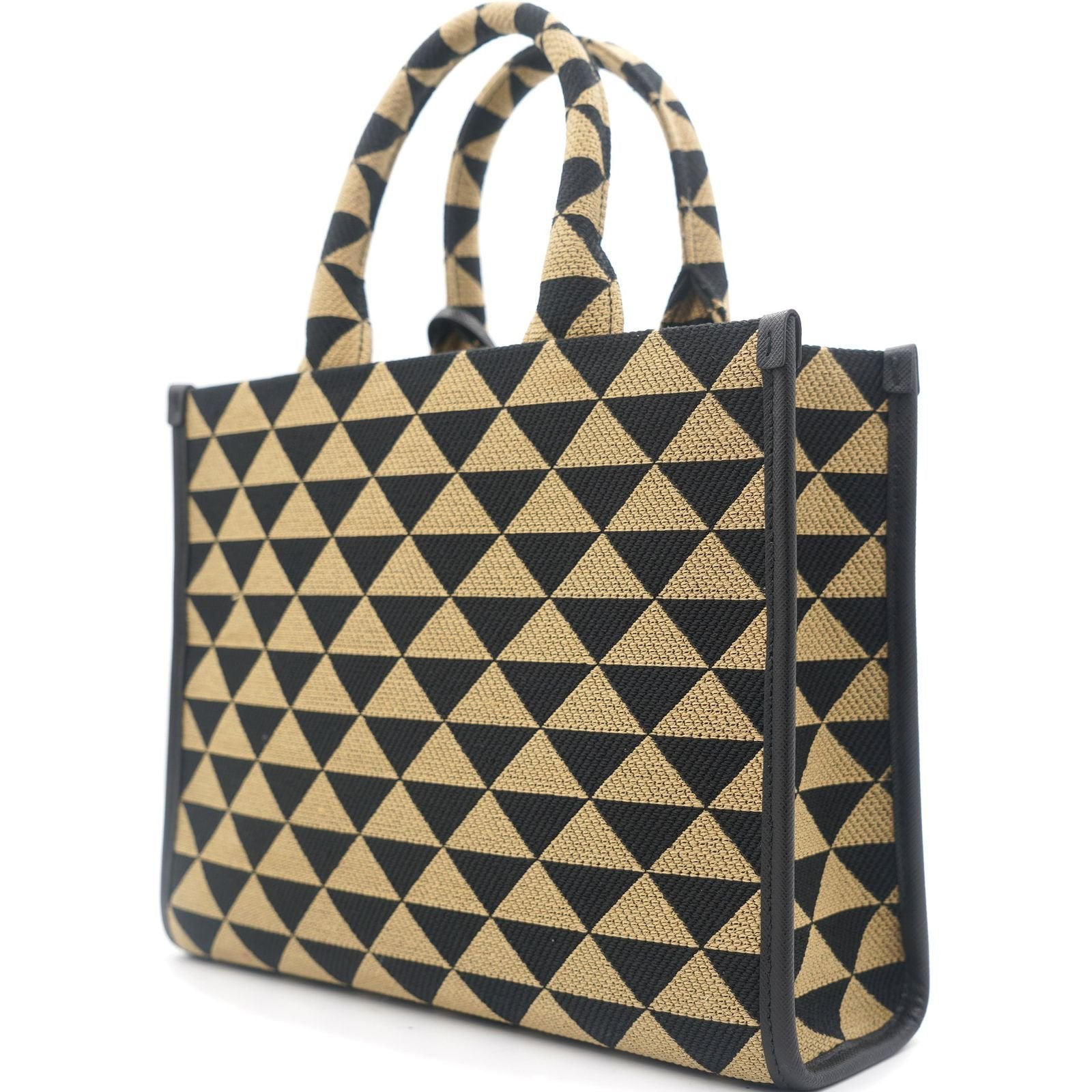 Prada Symbole Jacquard Fabric Tote Bag in Black and Tan