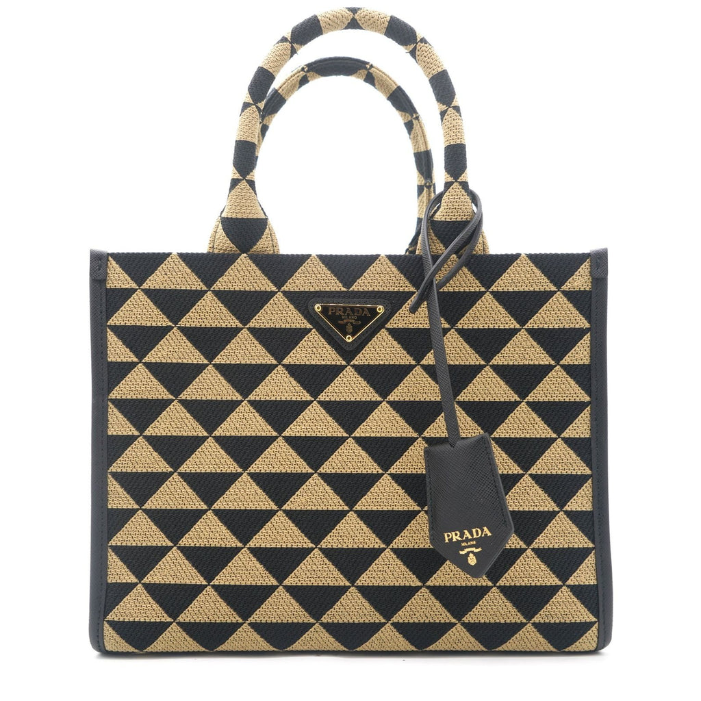 Prada Symbole Jacquard Fabric Tote Bag in Black and Tan