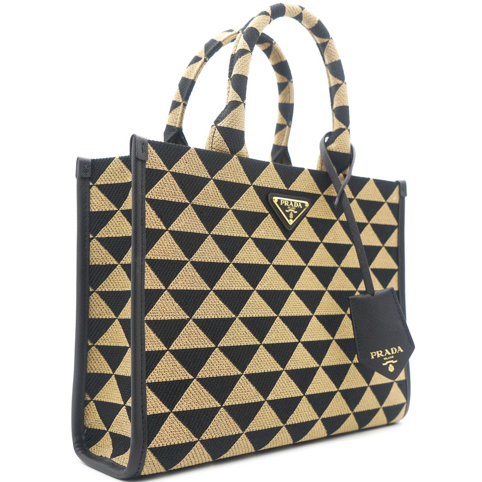 Prada Symbole Jacquard Fabric Tote Bag in Black and Tan