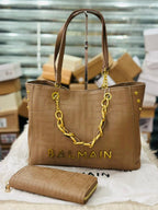 Balmain 1945 Soft Leather Tote Bag in Apricot