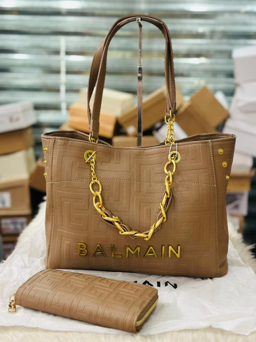 Balmain 1945 Soft Leather Tote Bag in Apricot