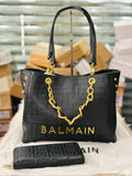 Balmain 1945 Soft Leather Tote Bag in Black