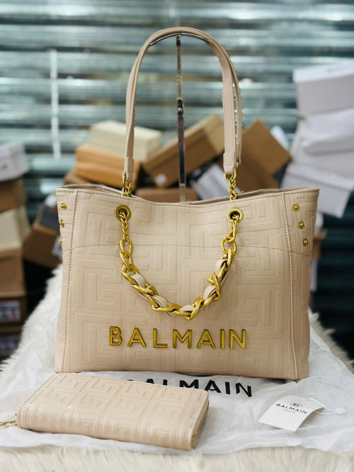 Balmain 1945 Soft Leather Tote Bag in White
