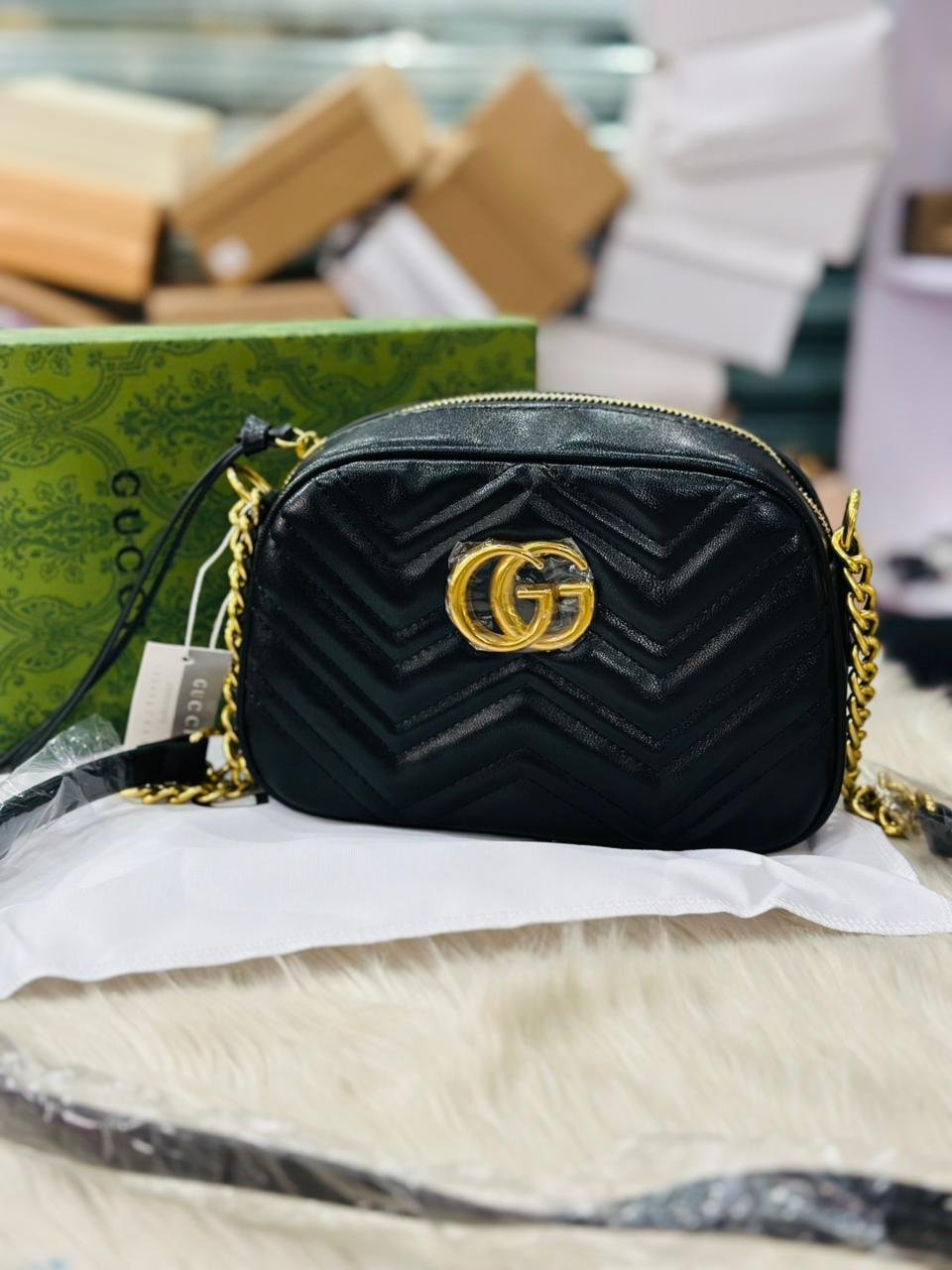 Gucci GG Small Matelassé Shoulder Bag in Black