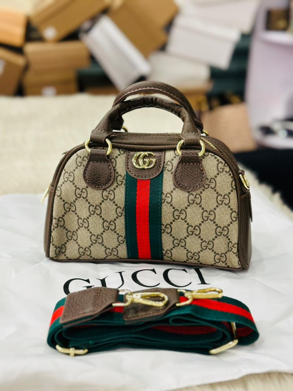 Gucci Ophidia Mini Top Handle Bag in Dark Brown