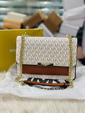 Michael Kors Leather Crossbody Bag in White &amp; Brown