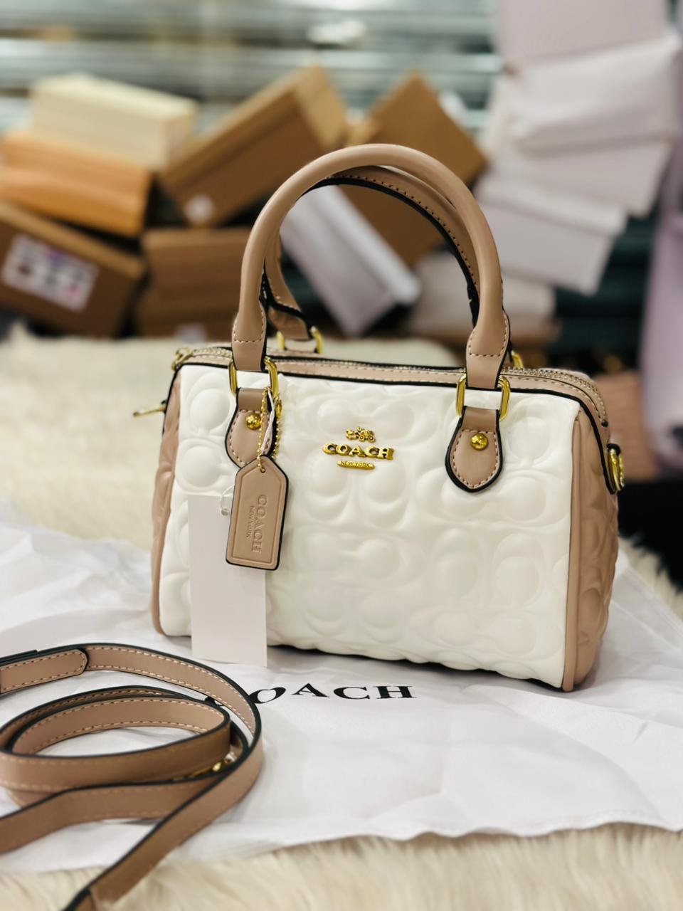 Coach Mini Rowan Crossbody Bag in Quilted White Leather