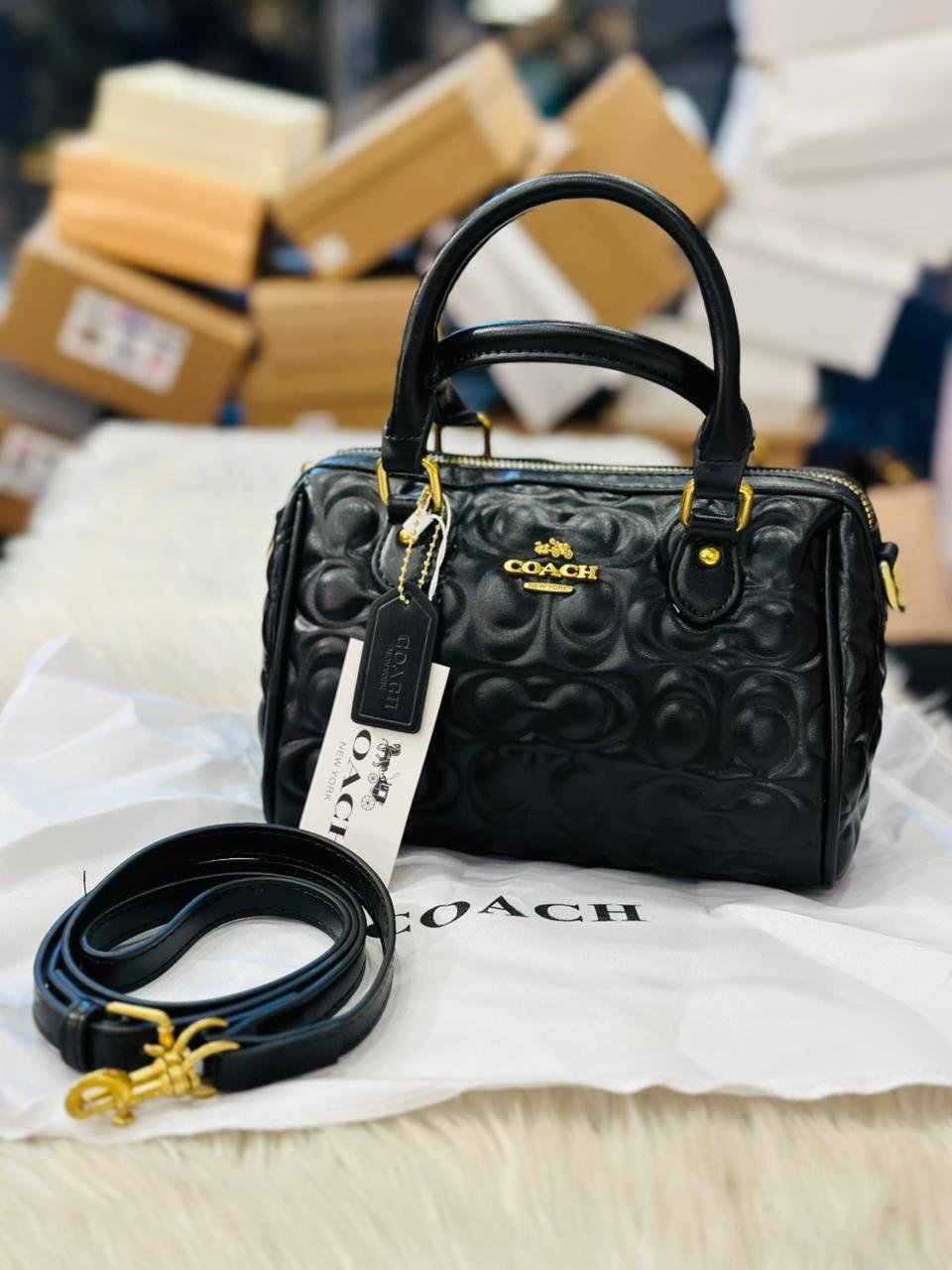 Coach Mini Rowan Crossbody Bag in Black Leather