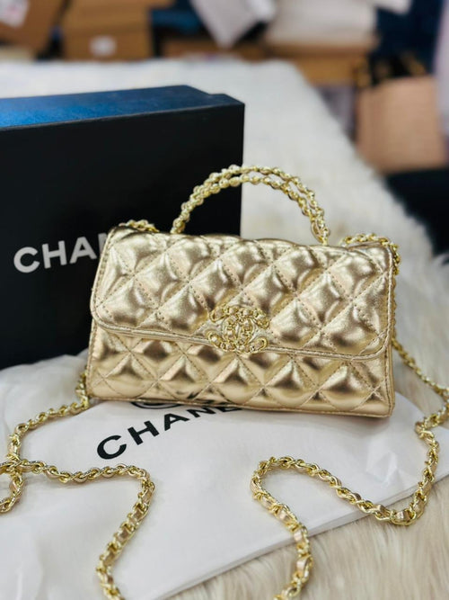 Chanel 19 Flap Bag in Gold Quilted Lambskin