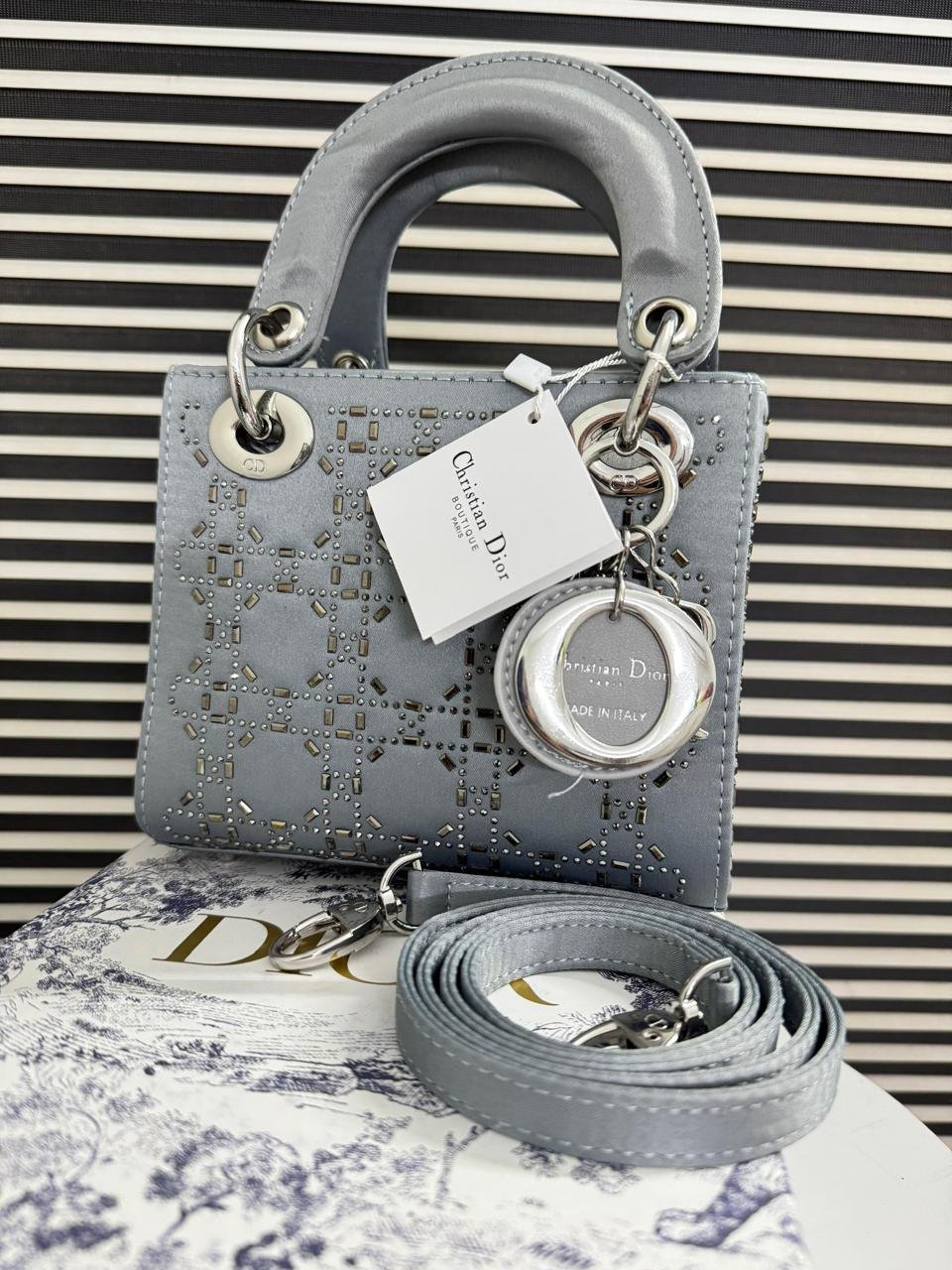 Mini Lady Dior Bag in Grey Satin