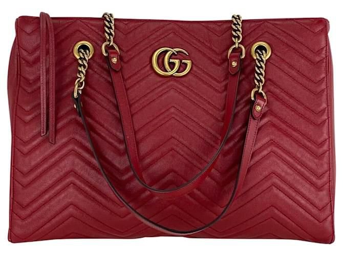 Gucci GG Marmont Leather Tote Bag in Red