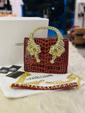 Roberto Cavalli Red Crocodile-Print Leather Roar Bag
