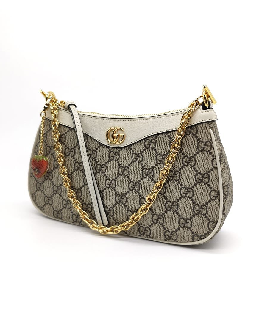 Gucci Ophidia Small Shoulder Bag in White Leather Trim
