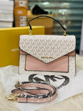 Michael Kors Ludlow Signature Satchel in White and Pink