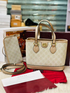 Gucci GG Supreme Ophidia Small Tote Bag in Beige