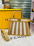 Fendi Peekaboo Bag Beige and White Woven Design