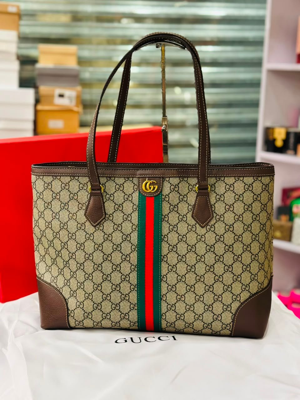 Gucci Ophidia GG Medium Tote in Dark Brown