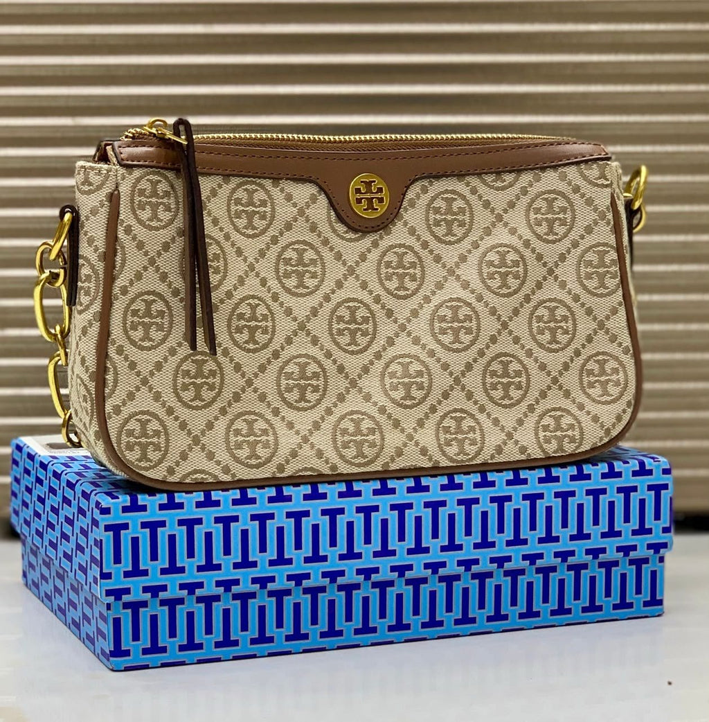 Tory Burch Shoulder Bag in Brown Jacquard Pattern