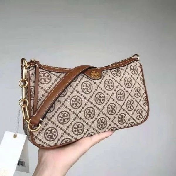 Tory Burch Shoulder Bag in Brown Jacquard Pattern
