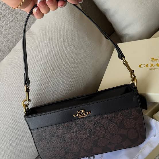 Coach Shoulder Bag in Brown with Black Trim