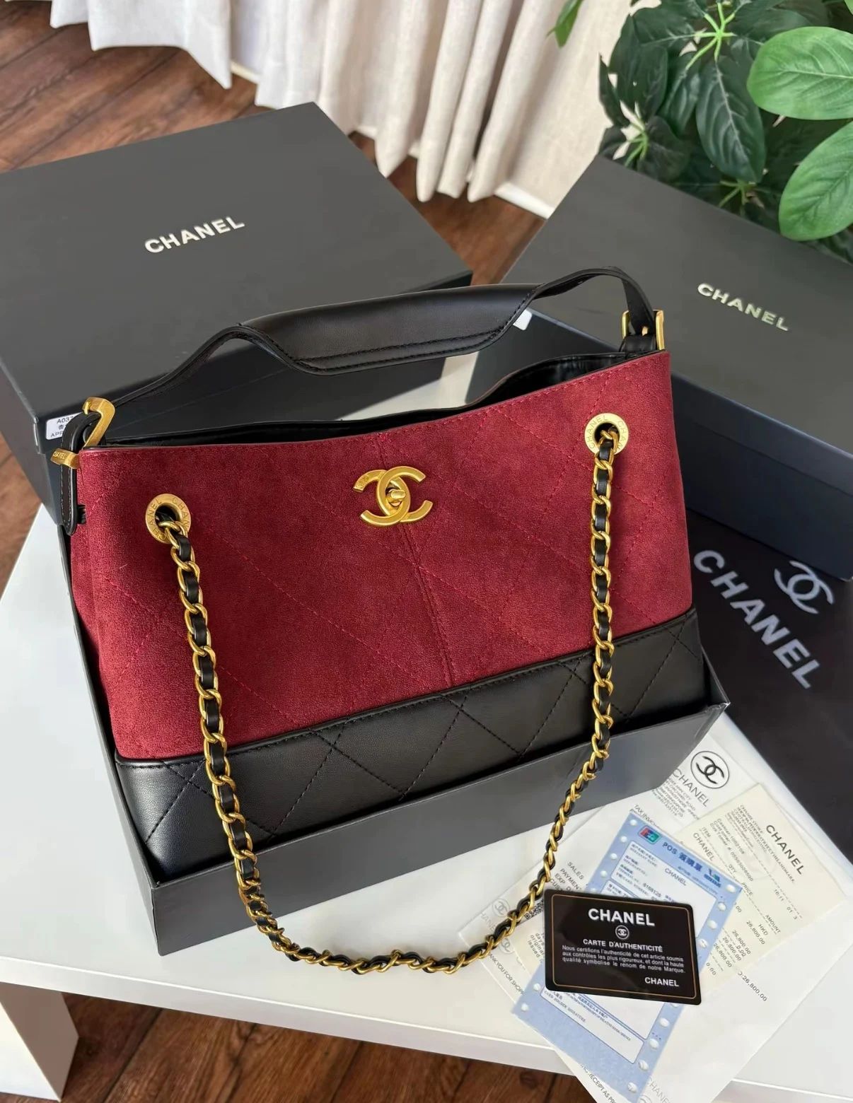 Chanel Suede Tote in Burgundy