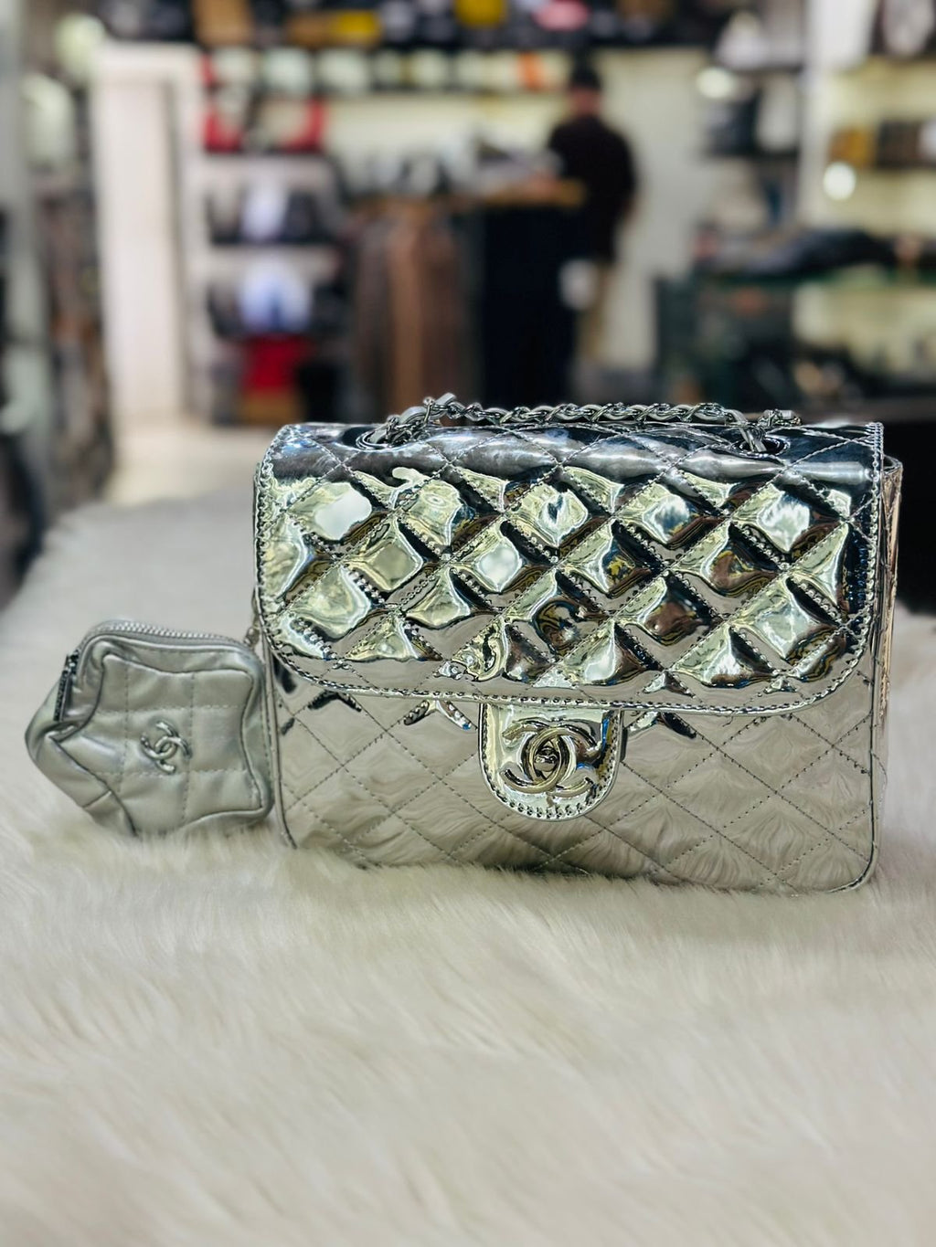 Chanel Flap Bag & Star Coin Purse in Silver