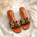 Flat slide sandal studio photo