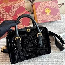 Tory Burch Embellished Barrel Bag in Black